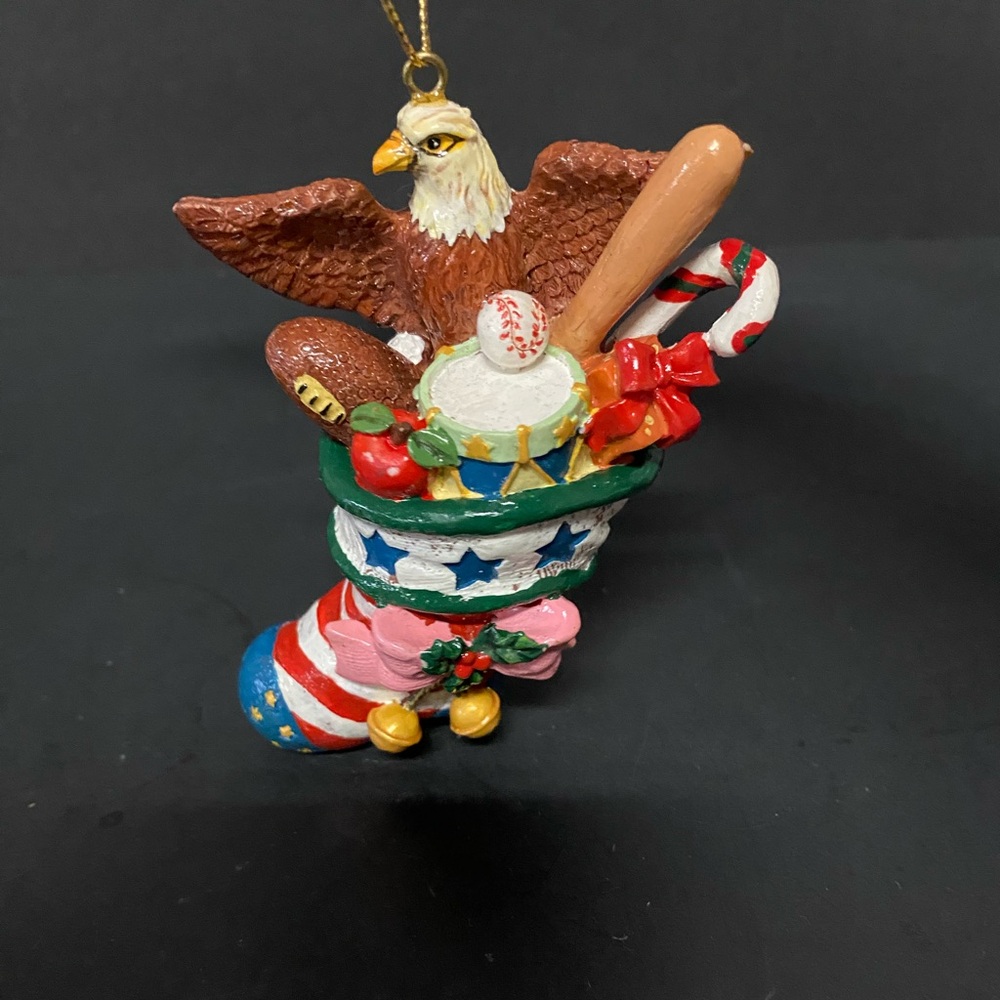 Patriotic Holiday  Ceramic Ornament with Eagle and Sports Theme